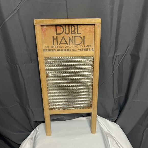 Set of 2 Vtg. Small Wooden Columbus Dubl Handi Galvanized Metal Washboards - Picture 1 of 16